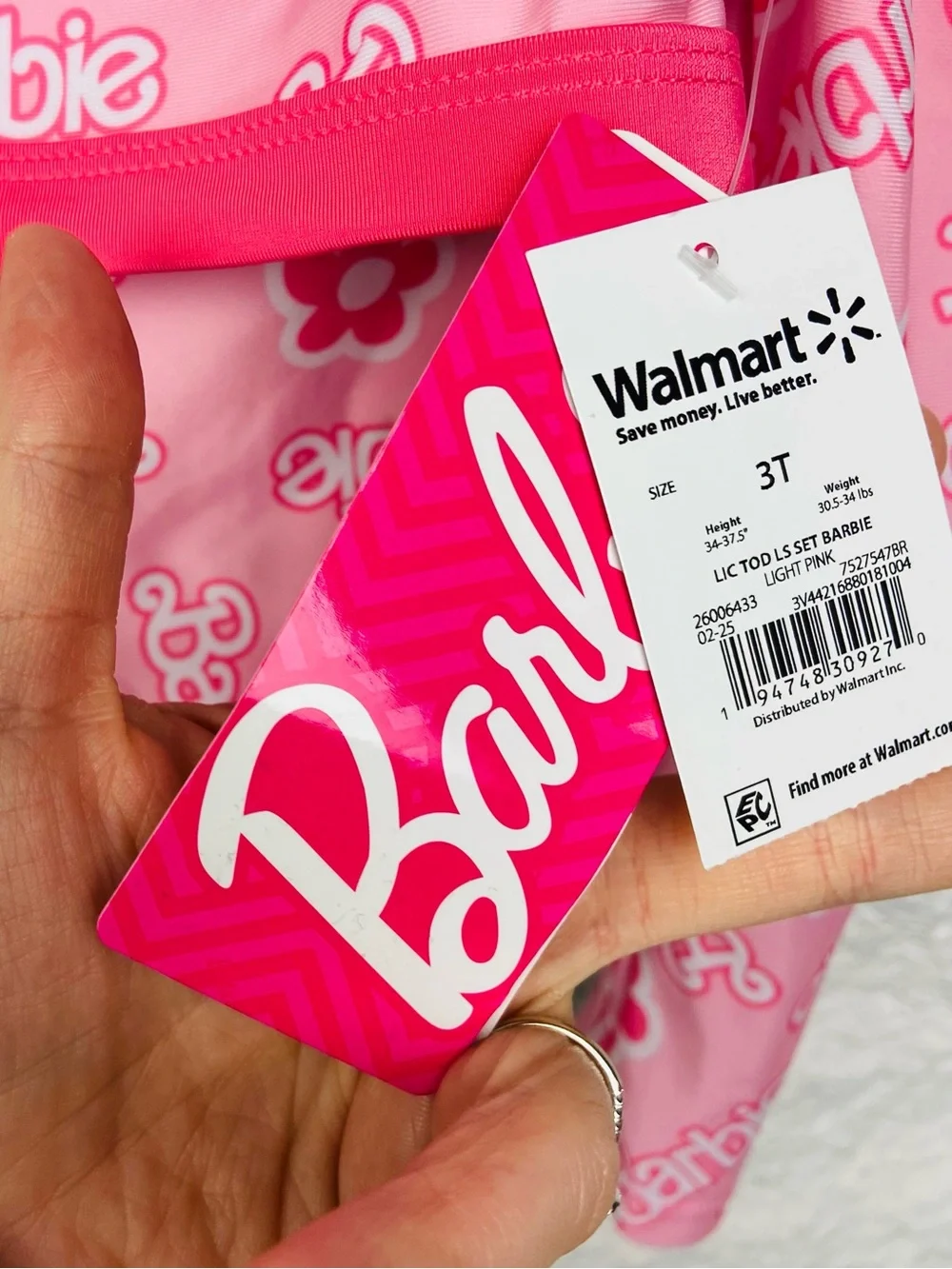NWT Barbie Pink Floral Logo Long-Sleeve upf 50+ bikini size 3T
